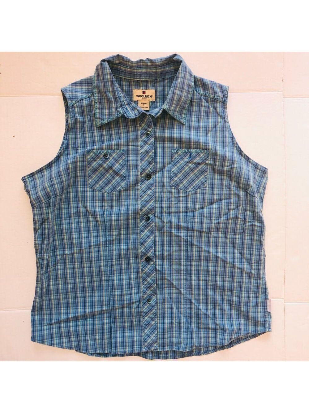 𝅺PRISTINE Vintage Womens Large Woolrich Sleeveless Button Down Shirt
